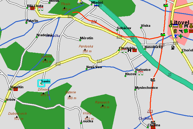 Mapa okol Savna